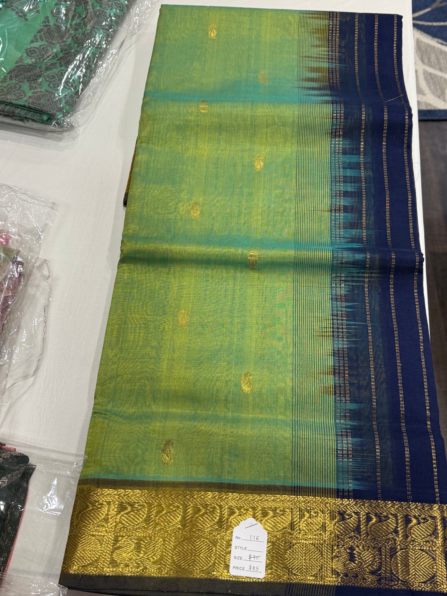 Green with Brown border Silk Cotton Saree