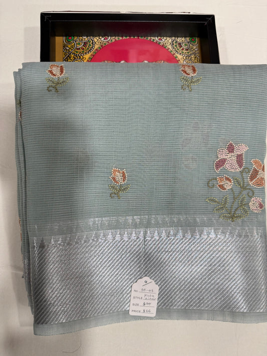Kota linen saree in pastel green