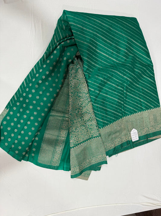 Georgette linen saree in green