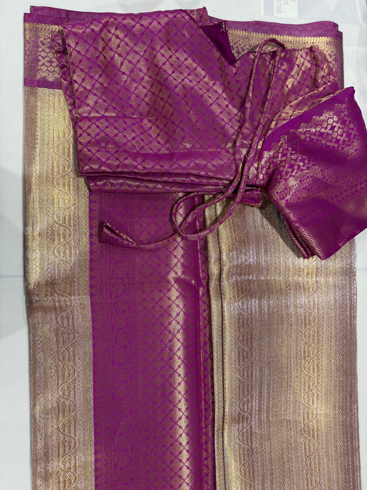 Tissue silk saree in half white and pink