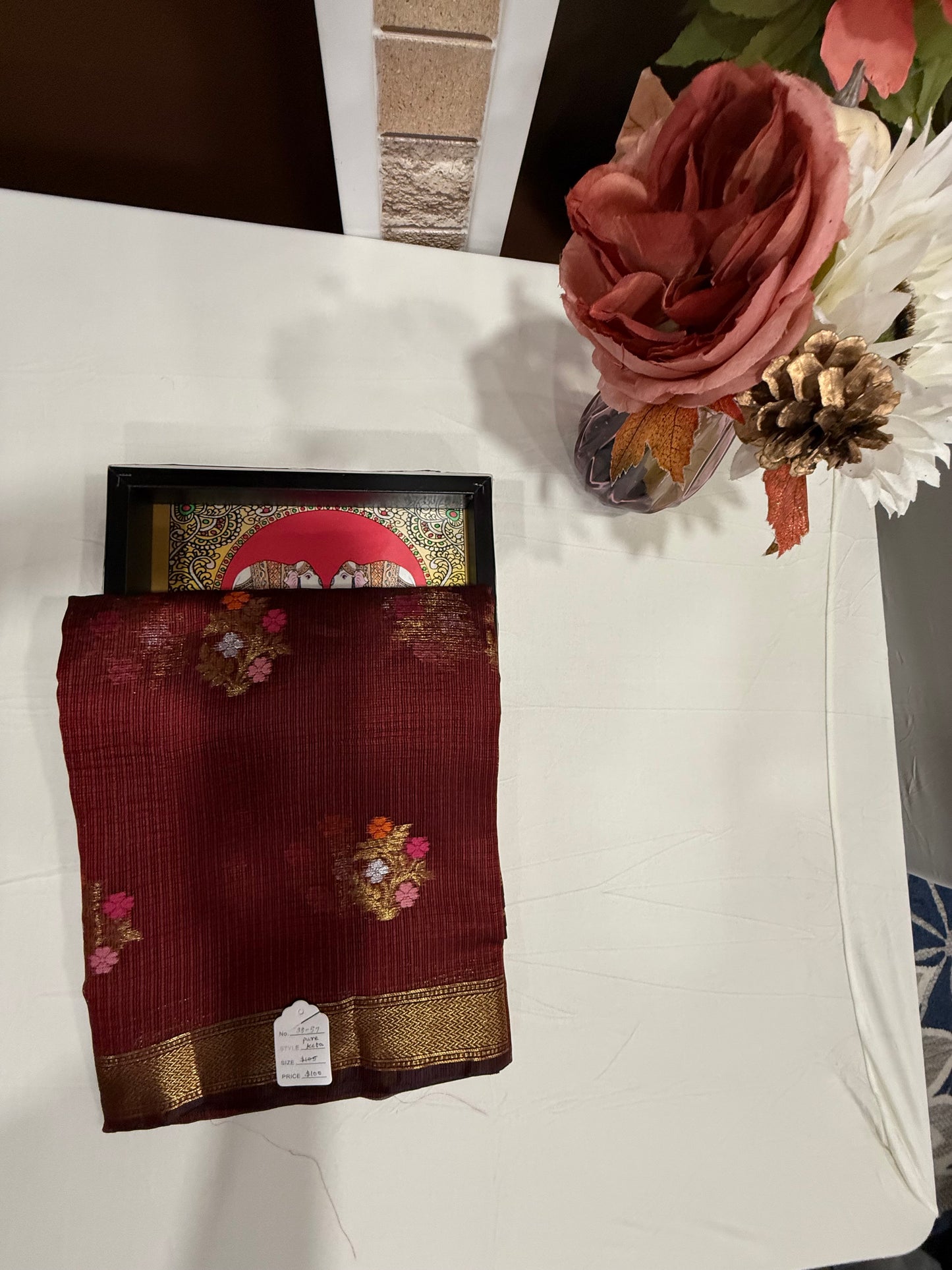 Kota silk saree in rusty maroon