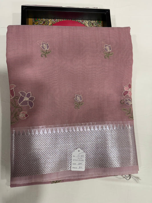 Kota linen saree in pastel pink