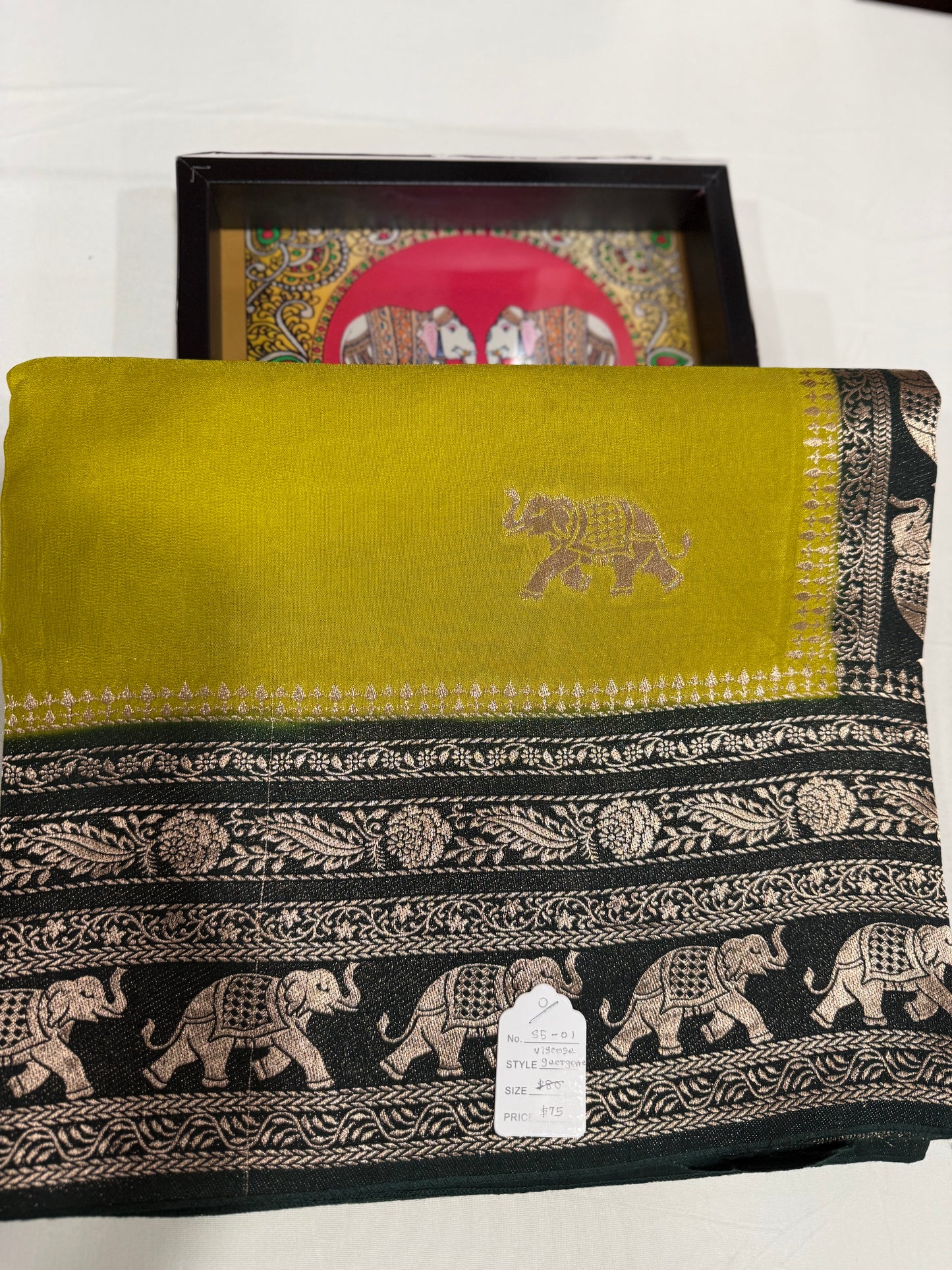 Sold out - Viscose georgette silk saree in green with dark green zari pallu