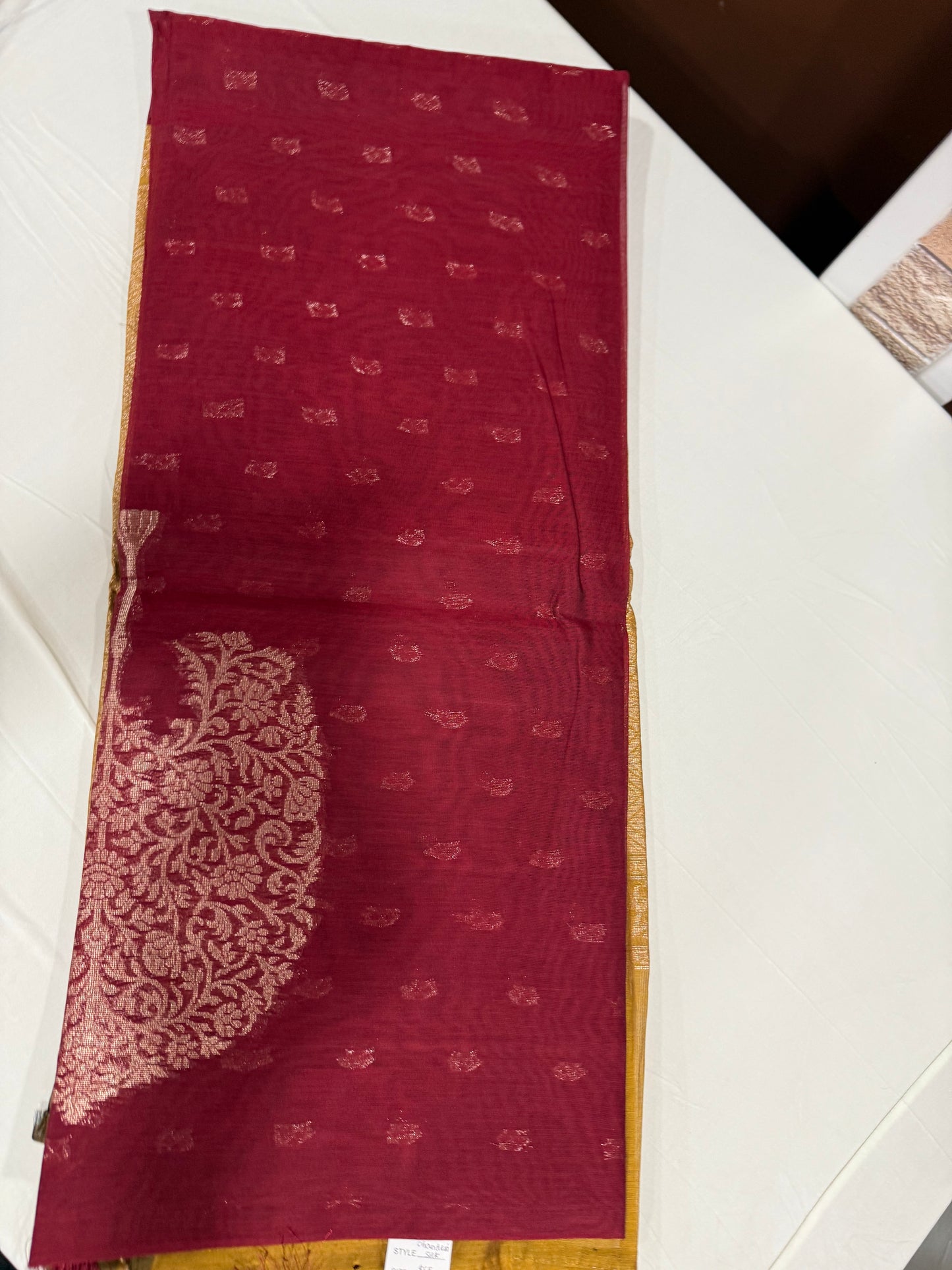 Chanderi silk saree in maroon with mustard zari pallu