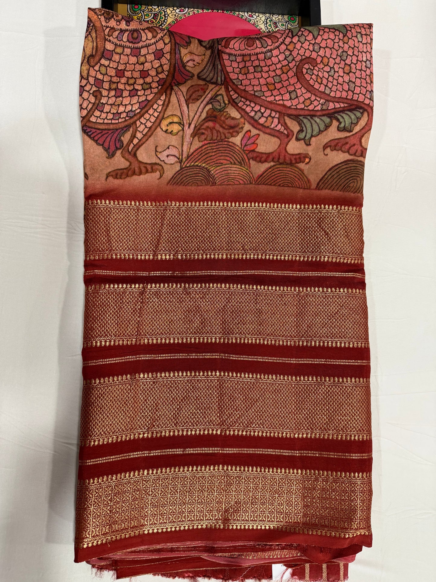 HO silk kalamkari saree in maroon