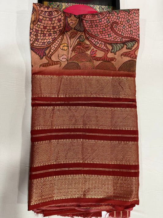 HO silk kalamkari saree in maroon