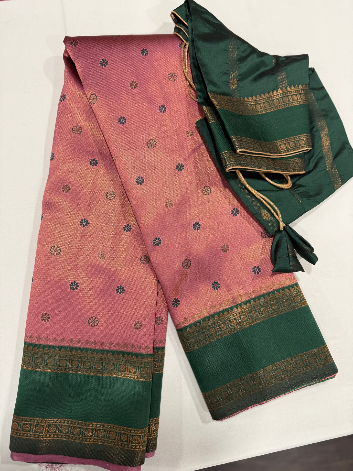 Soft silk saree in half peachish pink