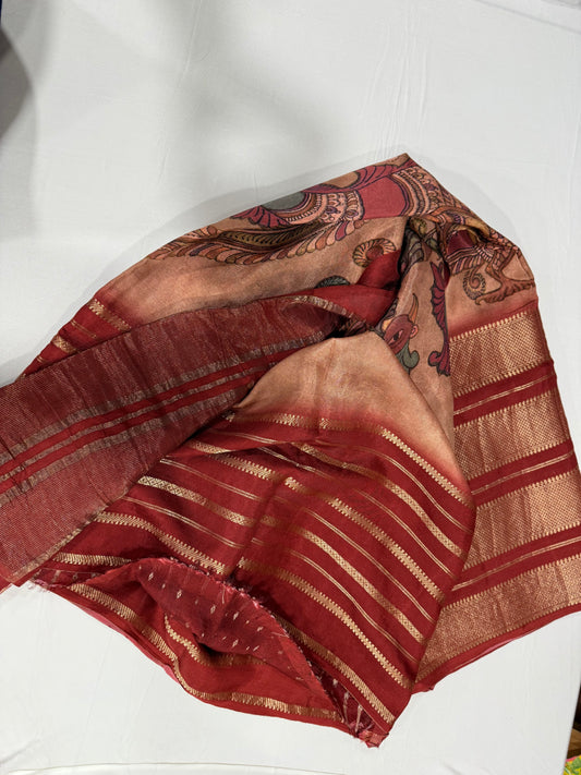HO silk kalamkari saree in maroon