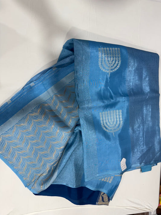 Raw mango silk saree in light blue with zari pallu