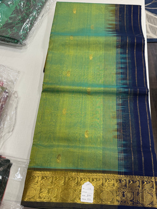 Green with Brown border Silk Cotton Saree