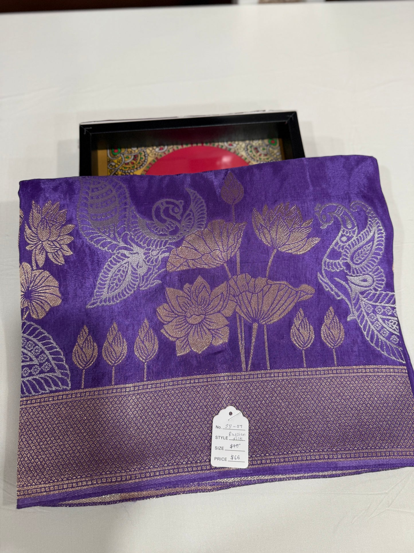 Russian silk saree in Lavendar zari pallu