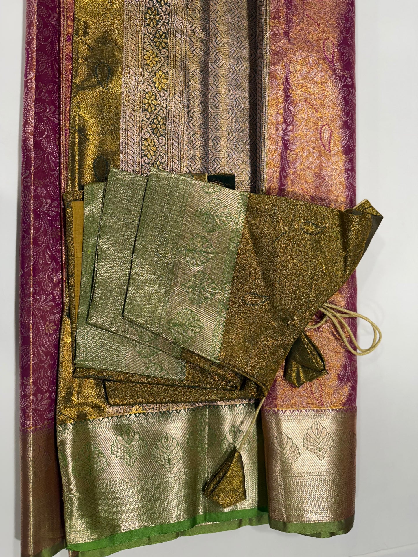 Tissue silk saree in orange  and green