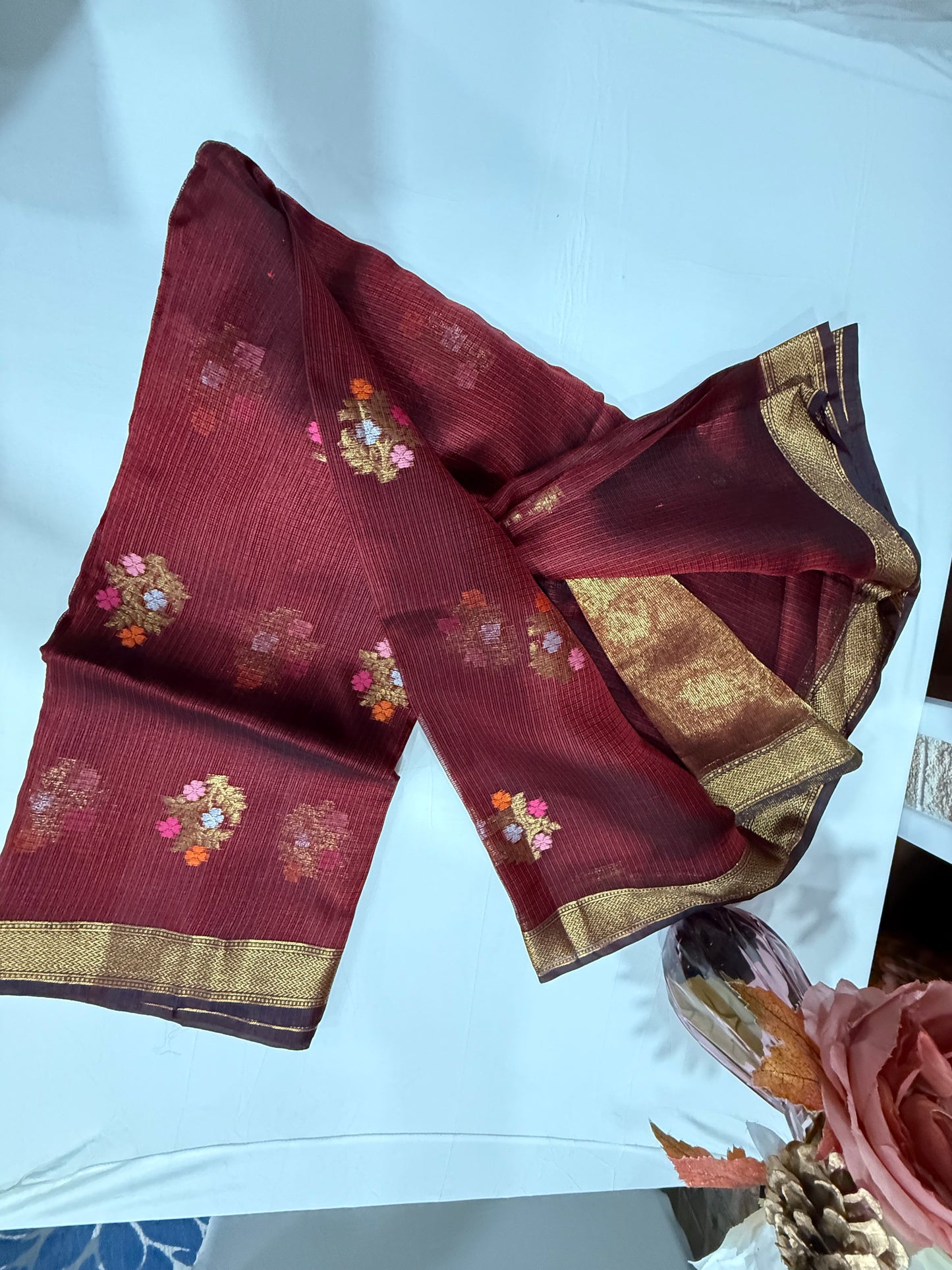 Kota silk saree in rusty maroon