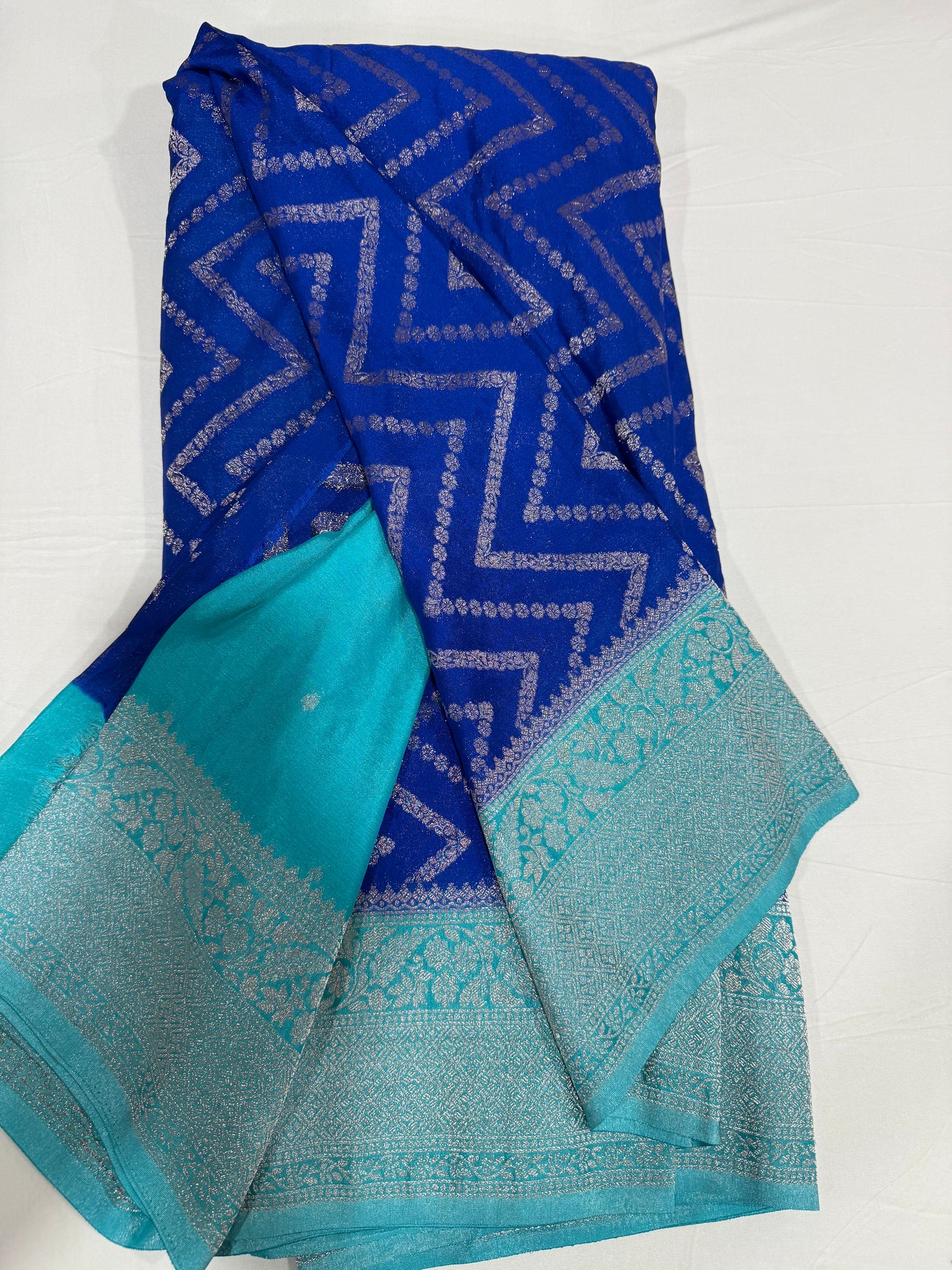 Pure georgette silk saree in blue and teal