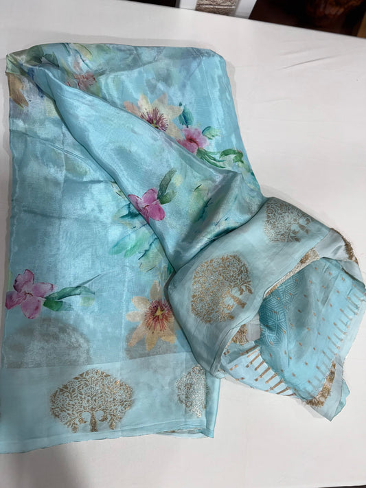 HO silk saree in Mint green