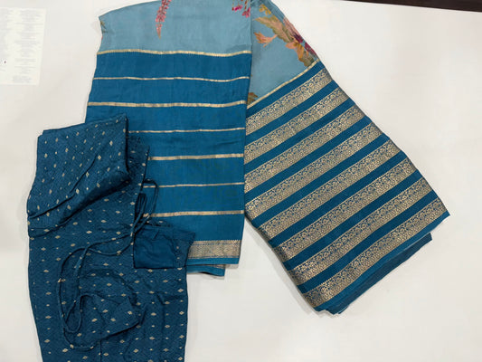 HO silk kalamkari saree in light blue
