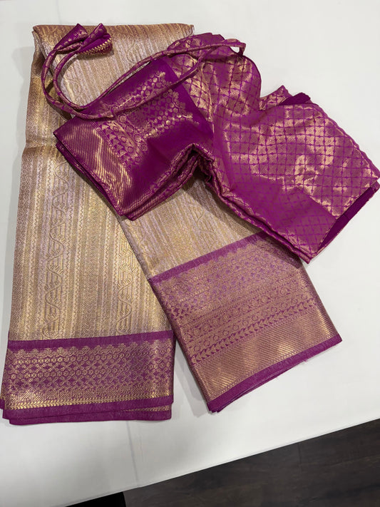 Tissue silk saree in half white and pink