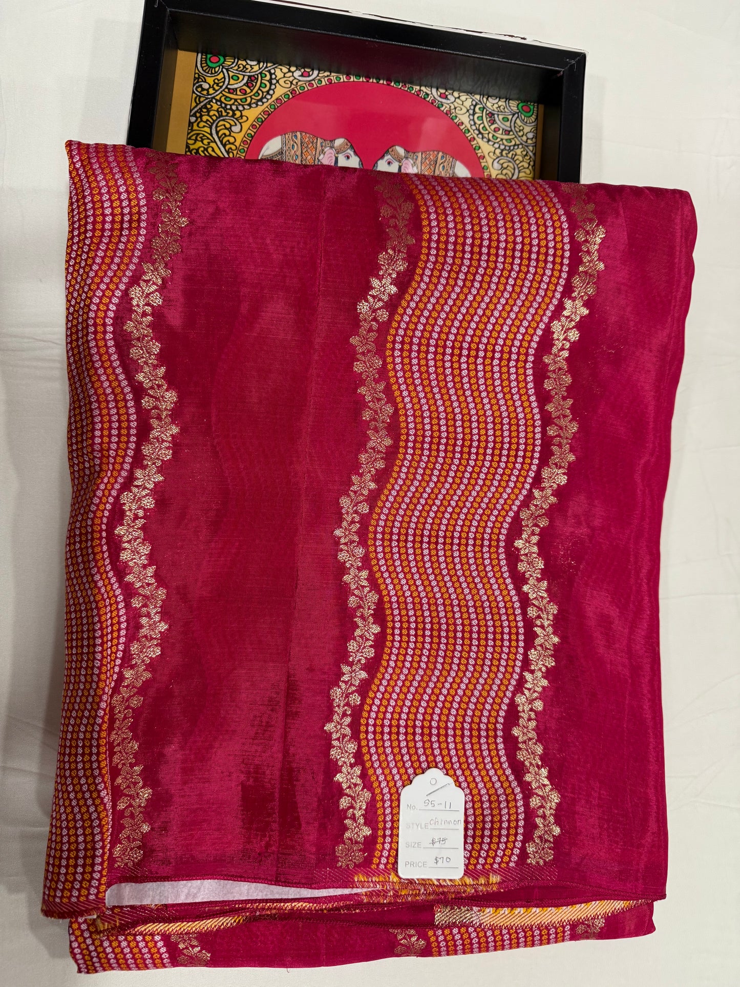 Viscose chinnon silk saree in pink with Zari border