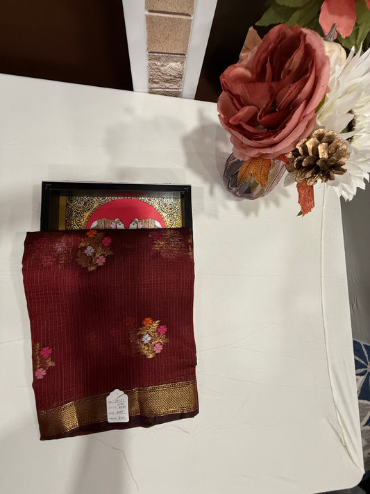 Kota silk saree in rusty maroon