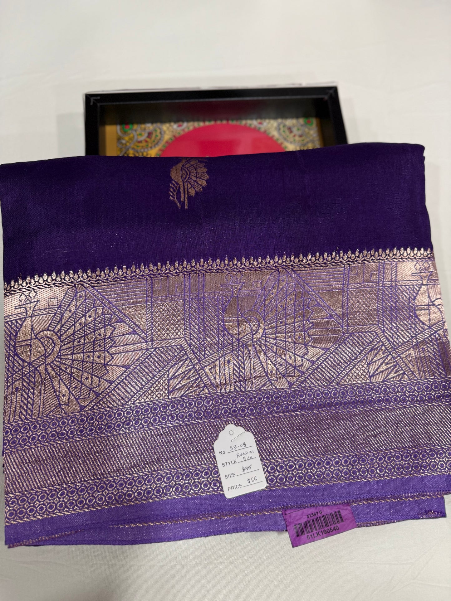 Sold out - Russian silk saree in purple with lavender zari pallu