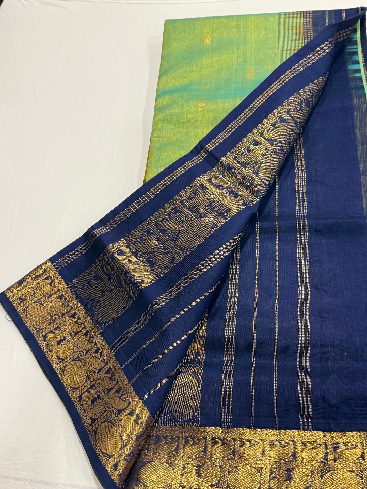 Green with Brown border Silk Cotton Saree