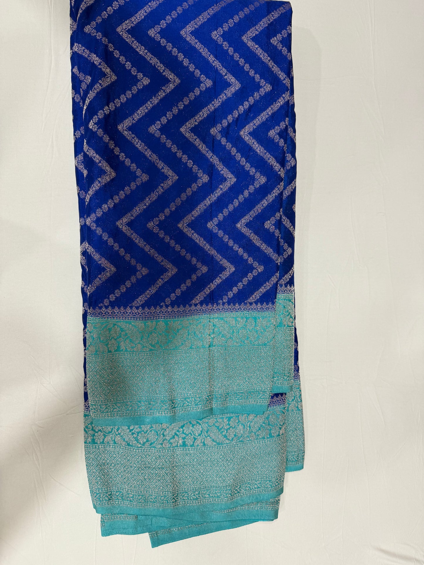 Pure georgette silk saree in blue and teal