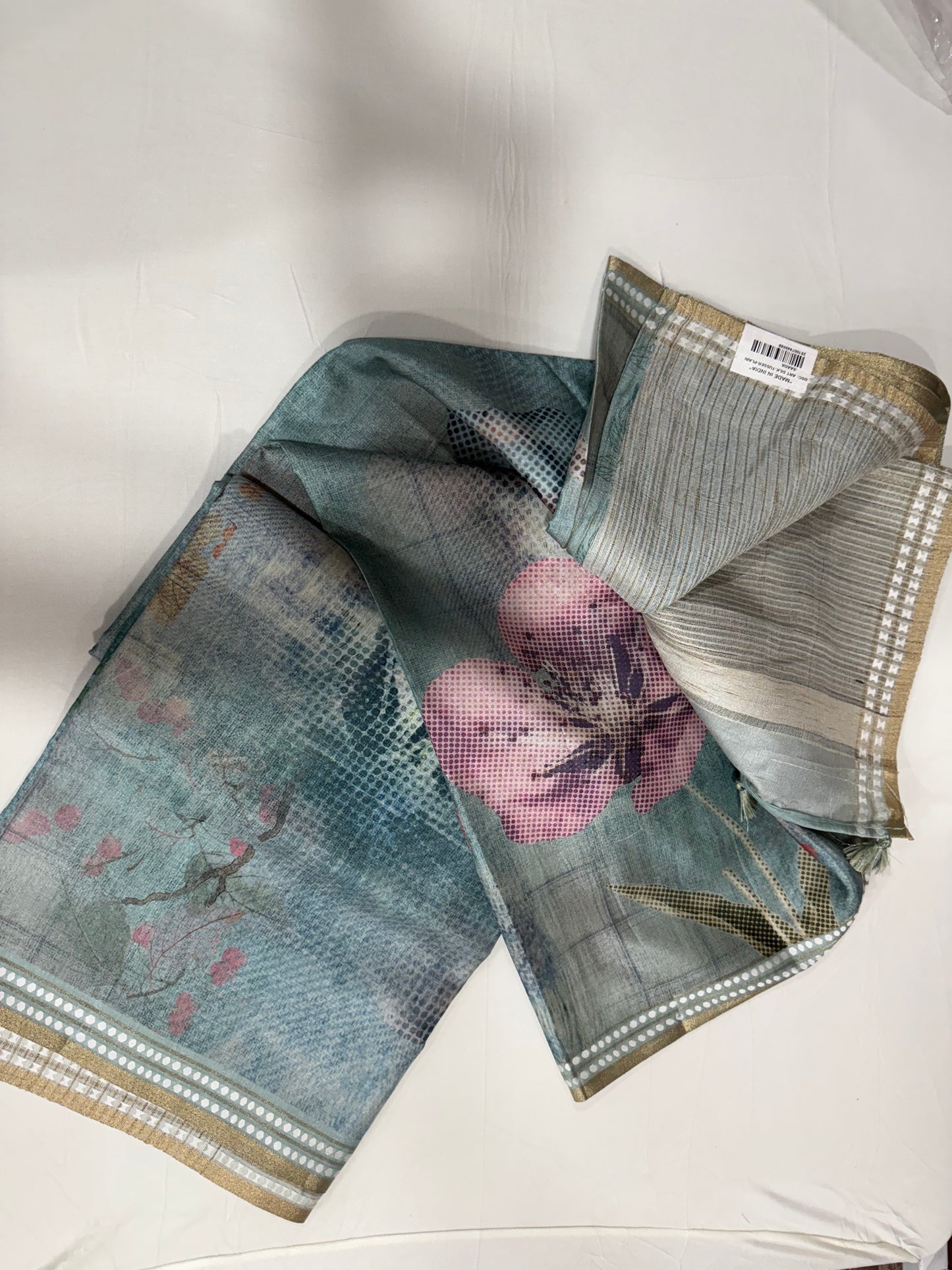 Fancy chanderi silk saree in mint green