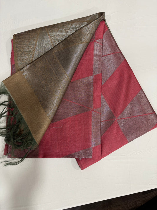 Tusser silk saree in rusty pink