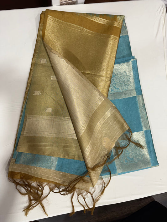 Sold out -Tusser silk saree in rusty light blue