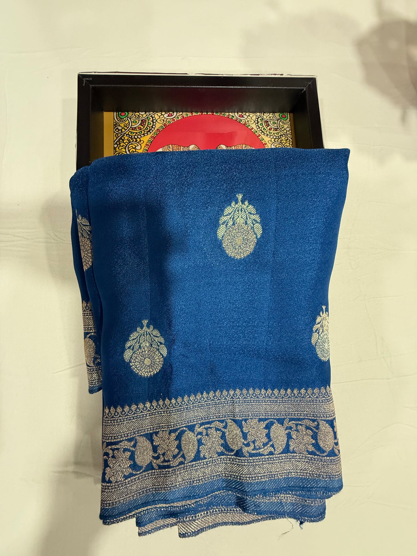 Russian silk saree in grey with silver zari