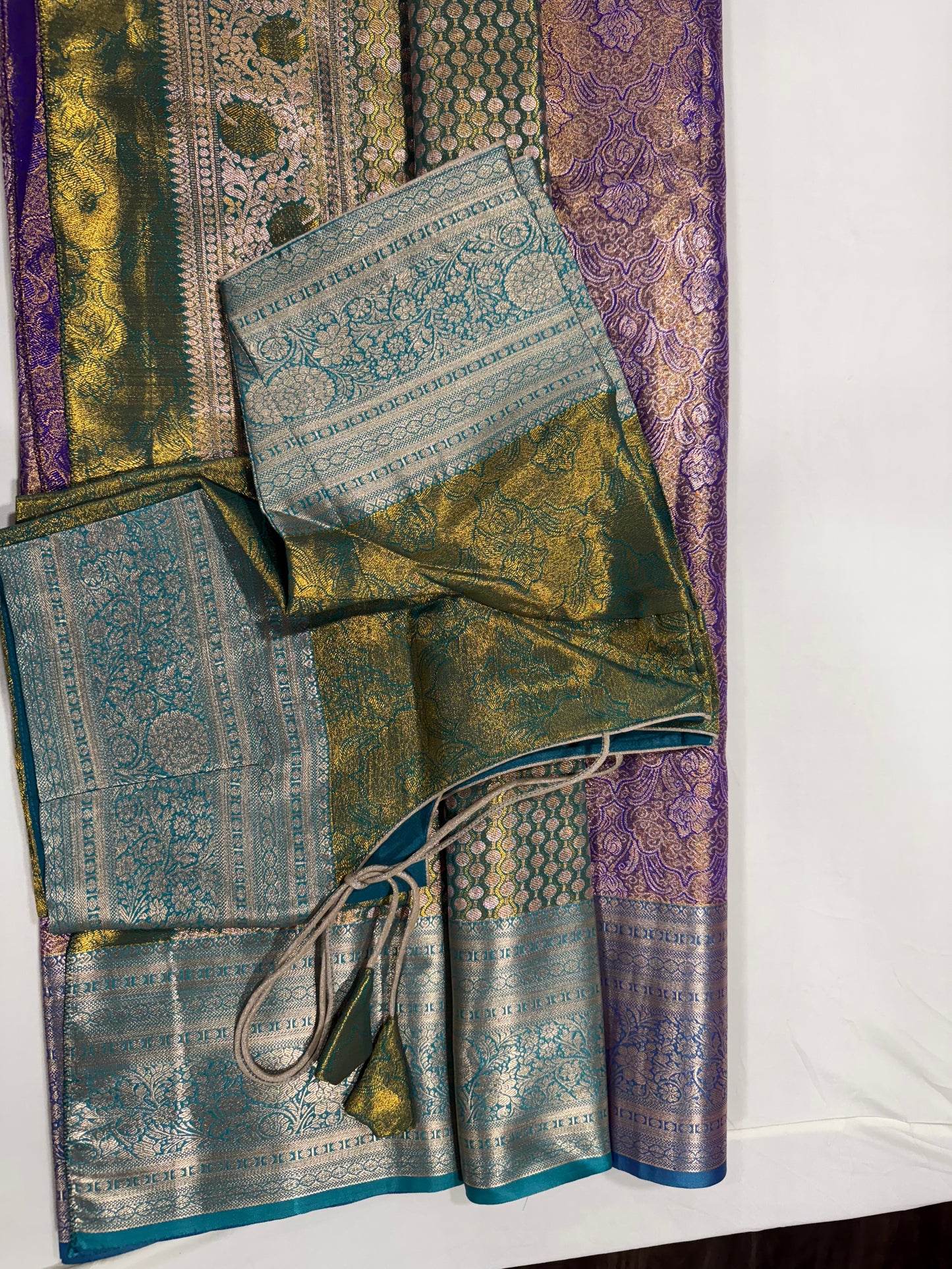 Tissue silk saree in purple and green
