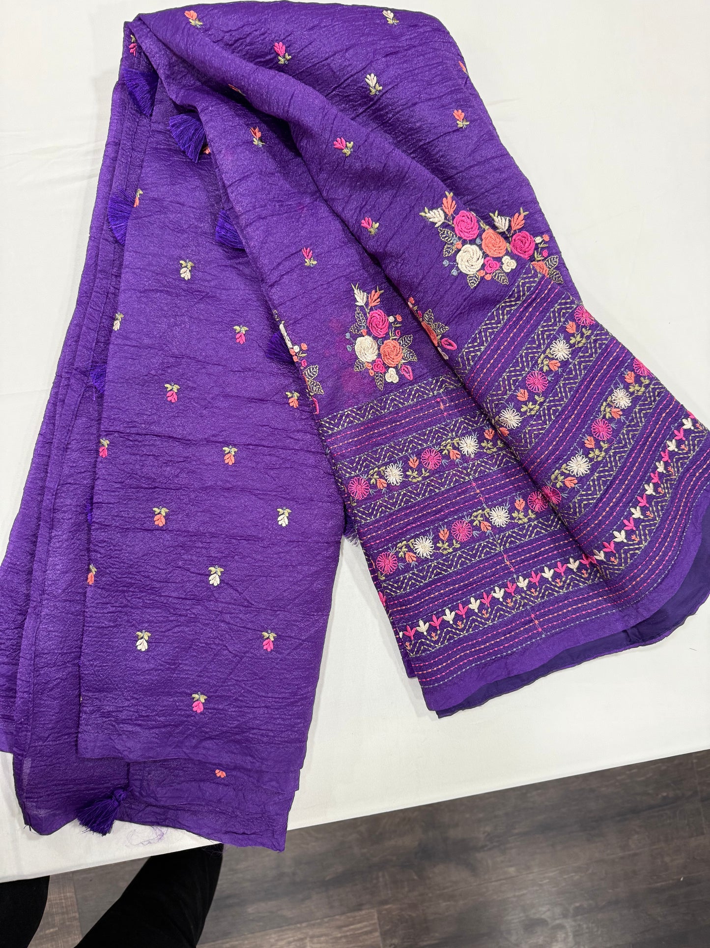 Space silk saree in purple with stitched blouse