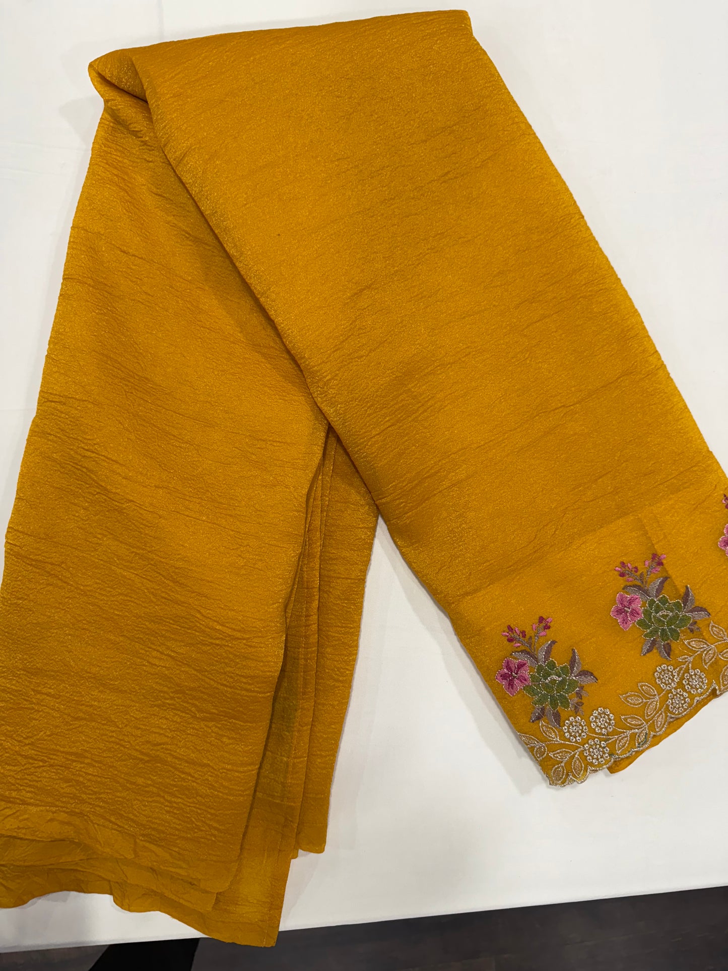 Sold out - Space silk saree in yellow with Readymade blouse