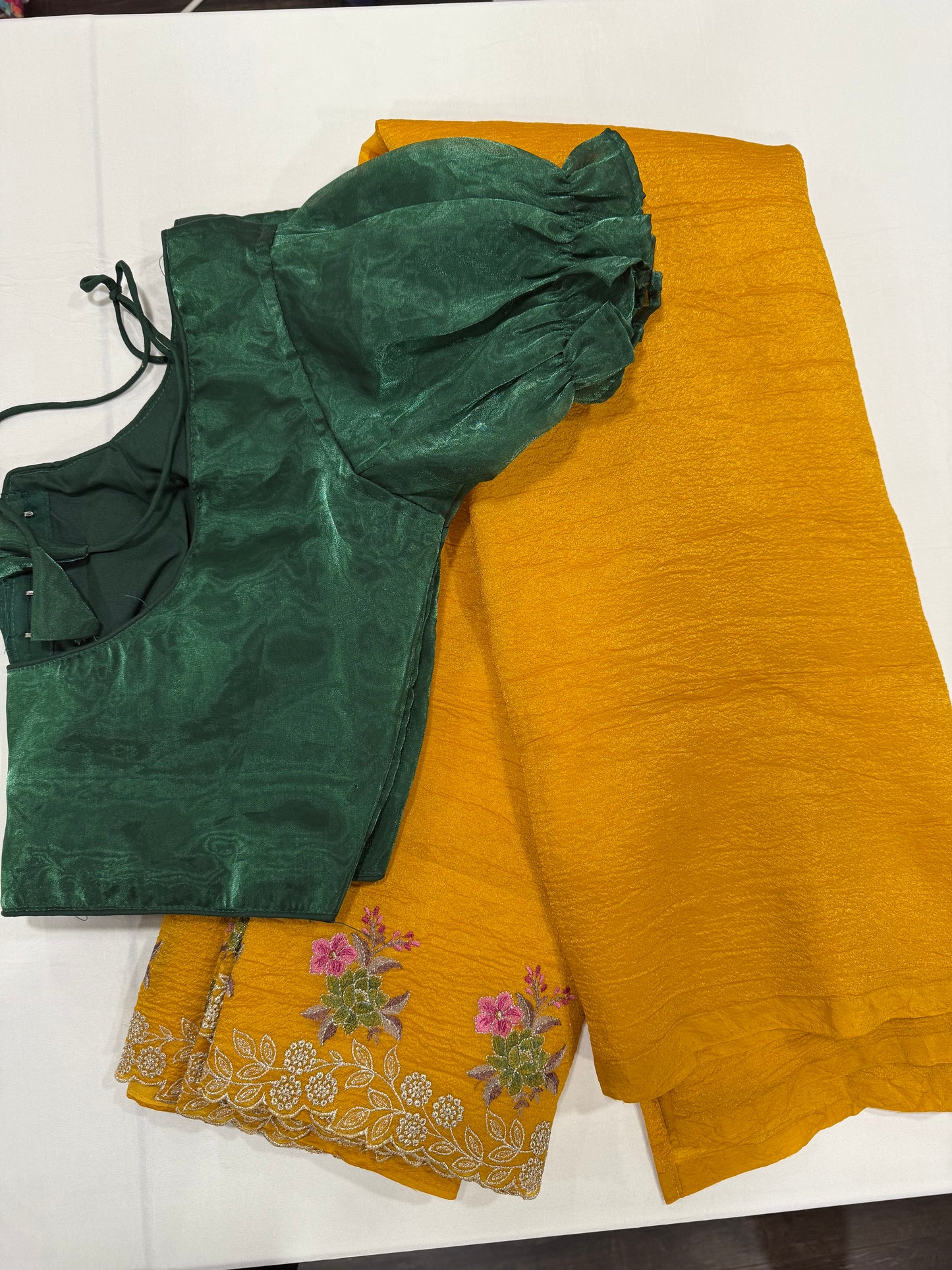 Sold out - Space silk saree in yellow with Readymade blouse