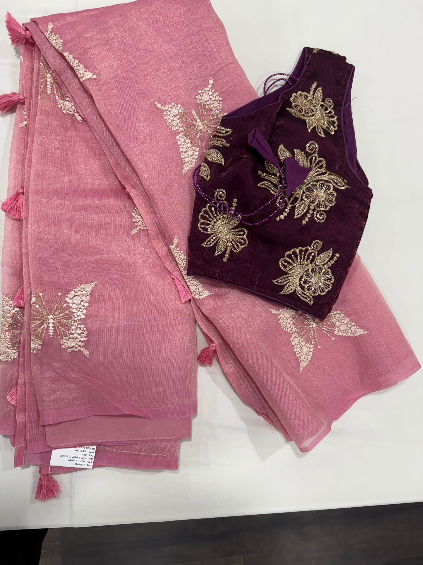 Space silk saree in pink with Readymade blouse