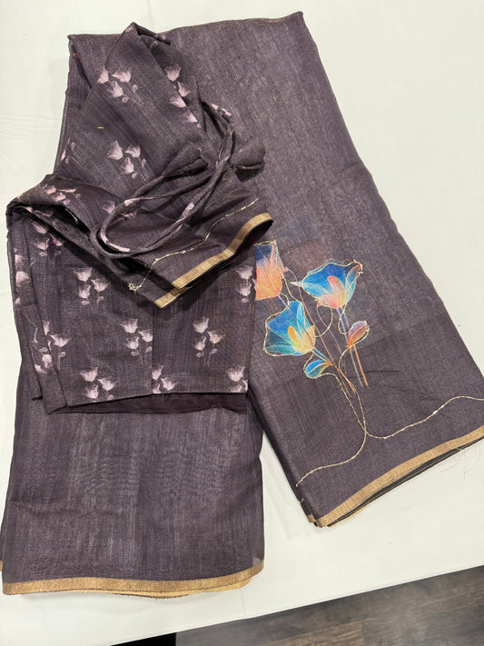 Sold out - Linen saree in grey