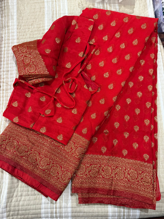 Pure georgette silk saree in red