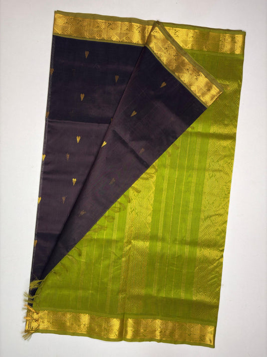Brown with green border Silk Cotton Saree