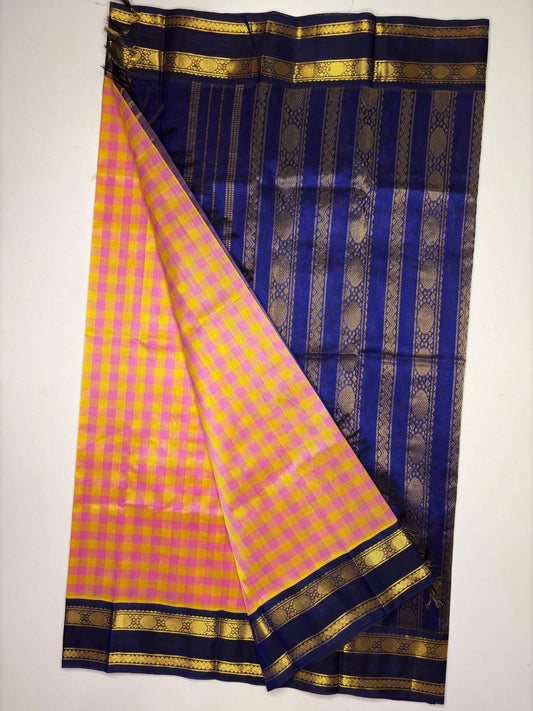 Silk cotton saree in small checked pattern