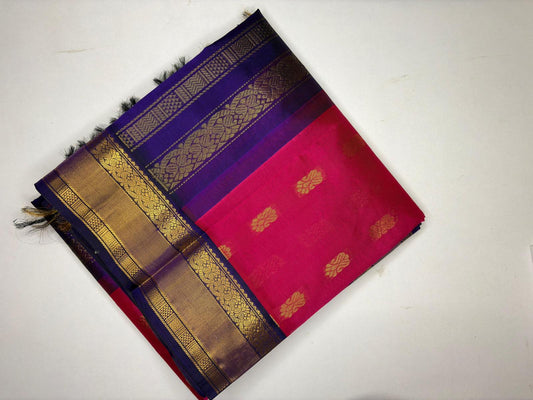 Silk cotton saree in pink with navy blue