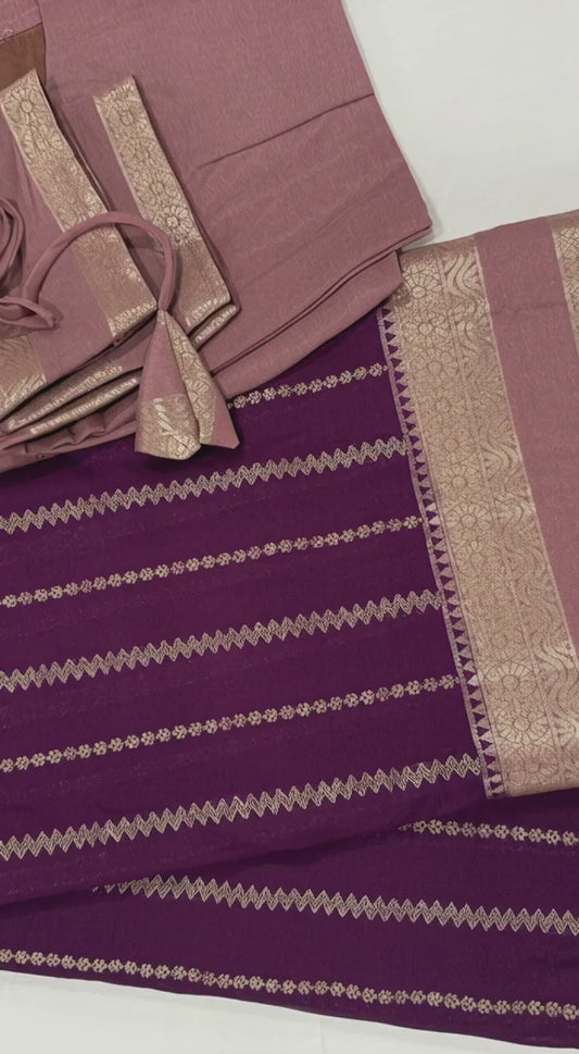 Russian silk saree with gap border in purple